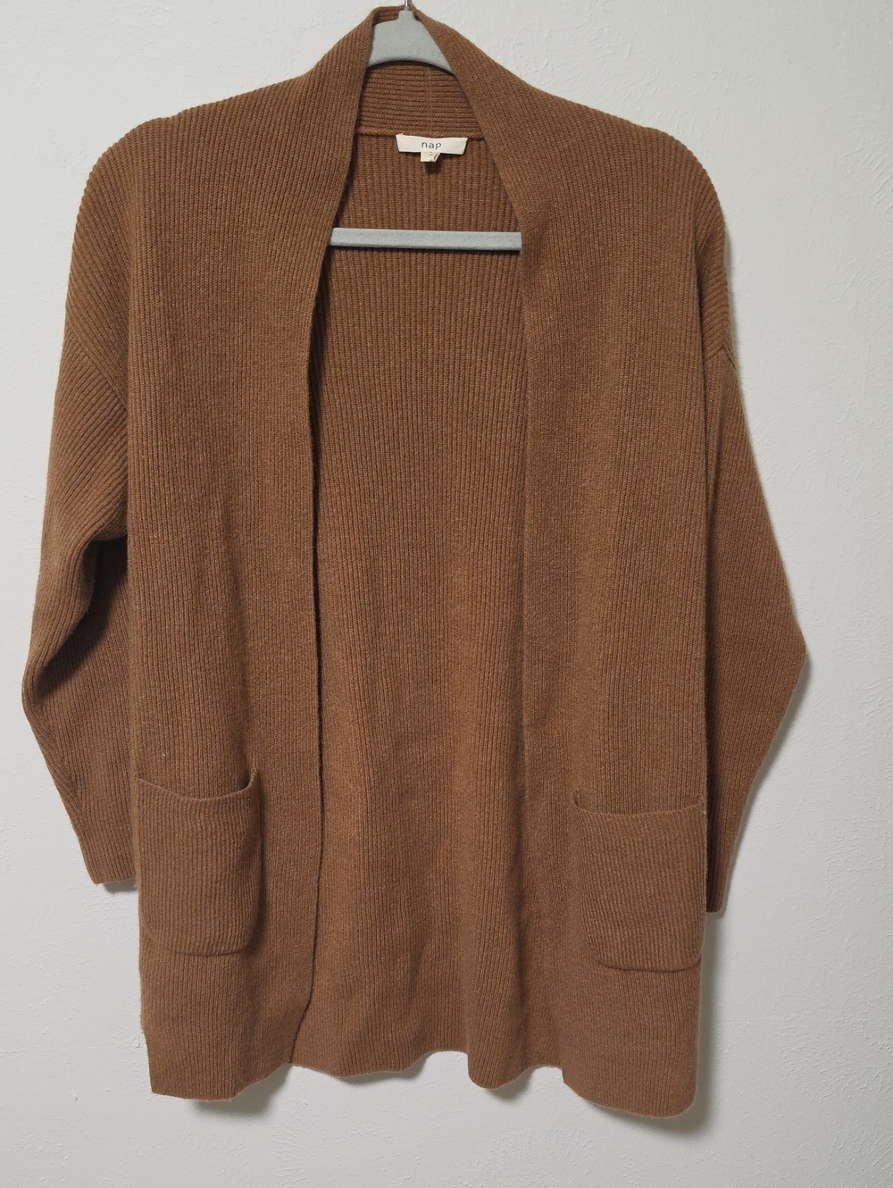 NAP Loungewear 100% Cashmere Ribbed Open Front Cardigan Brown M Like New